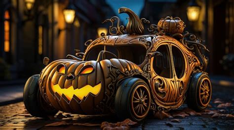 Premium AI Image | pumpkin cars a whimsical halloween ride adventure