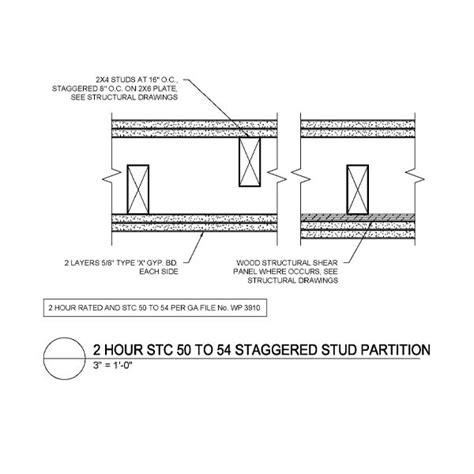 2-Hour STC 50 to 54 Staggered Stud Partition - WoodWorks | Wood ...