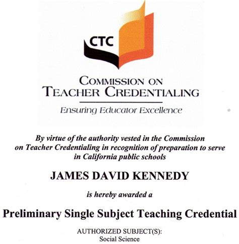 California Certificate of Clearance - Jim Kennedy Professional Educator