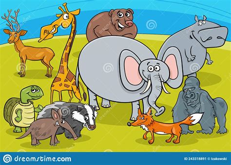 Funny Cartoon Wild Animals Comic Characters Group Stock Vector ...