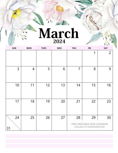 Your Free 2024 Floral Calendar Printable is Here! | Free printable calendar templates, Diy ...