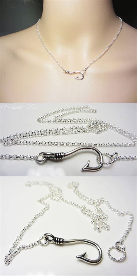 925 Sterling Silver Fish Hook Necklace Silver Hook Pendant - Etsy