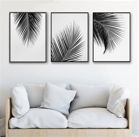 Black White Palm Tree Leaves Canvas Posters and Wall Art • Drawing Talk