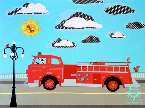 Cute Custom Fire Truck Nursery Art Print - Laura Lynne Art | Chicago