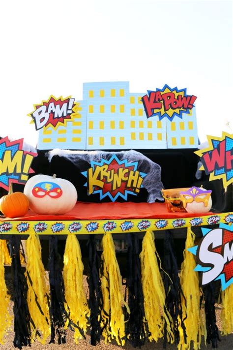 Superhero Halloween Trunk or Treat Ideas + DIY Skyline - Deonna Wade