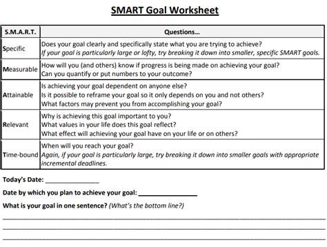 Smart Goal Setting Worksheet Examples