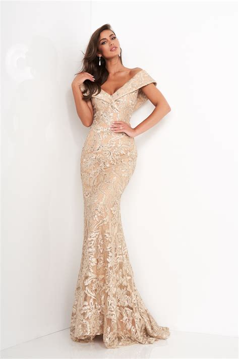 Jovani 02923 | Gold Embellished Lace Fitted Dress