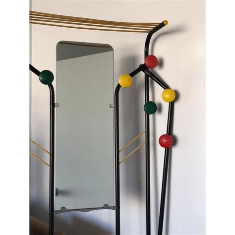 Vintage 1950s Wall Mounted Coat Rack With Mirror and Umbrella Stand | Chairish