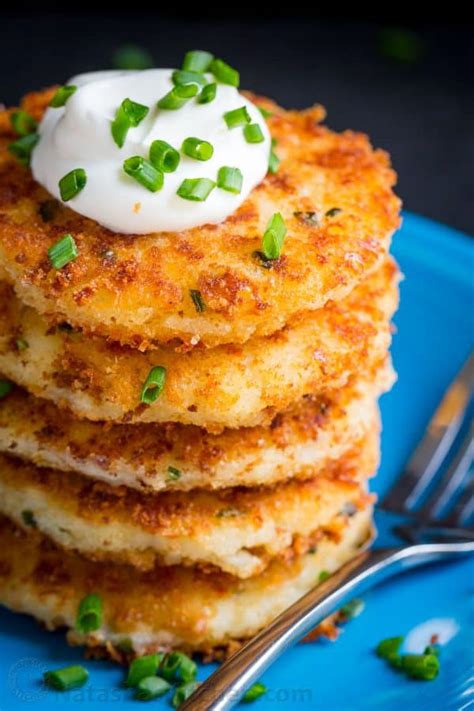 Cheesy Mashed Potato Pancakes Recipe (VIDEO) - NatashasKitchen.com