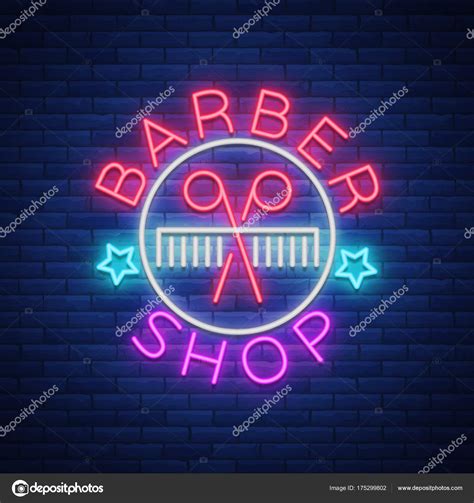 Cartello neon logo negozio barbiere, elementi di design logo. Può essere utilizzato come ...