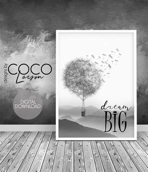 Dream big grey nursery decor dream big sign dandelion wall | Etsy