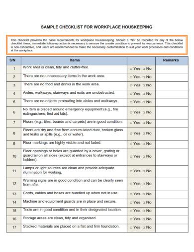 Workplace Housekeeping Checklist - Examples, How to Make, PDF