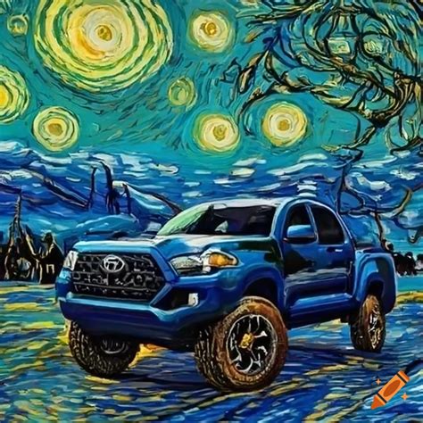 Voodoo blue toyota tacoma painted in van gogh style on Craiyon