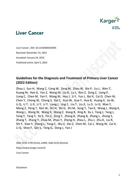 (PDF) Guidelines for the Diagnosis and Treatment of Primary Liver Cancer (2022 Edition)