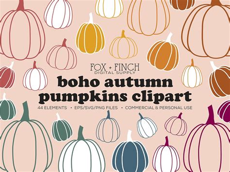 Boho Pumpkin Clipart Commercial Use SVG PNG EPS Pumpkin Vectors Fall ...