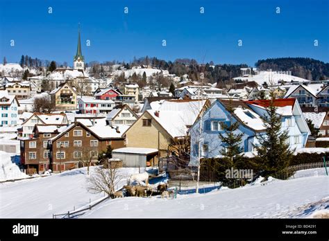 Winter view of Teufen, Appenzell Ausserrhoden village, Switzerland ...