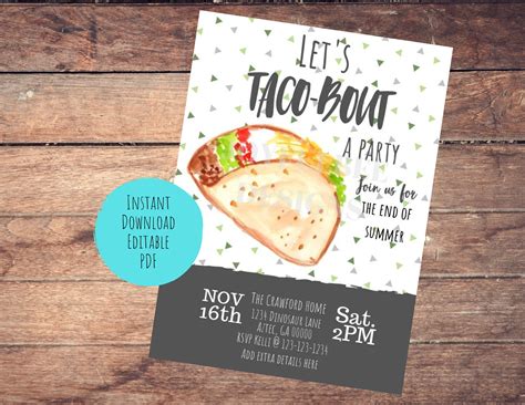 Taco Party Invitation, Taco Birthday, Instant Download, Taco Invite ...