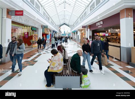 Interior view of The Centre Livingston shopping mall in retail park at Almondvale in town centre ...