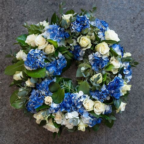 Burgeon Floral Design. Blue & White Rose Wreath