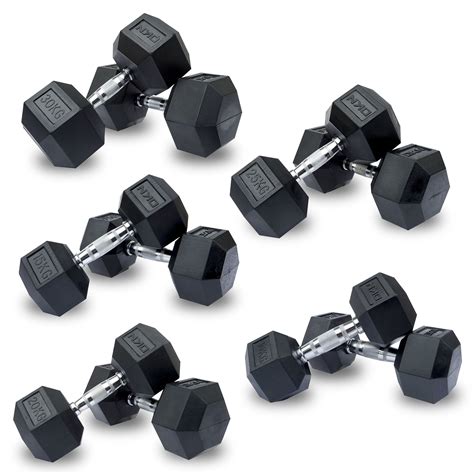 DKN 5kg to 30kg Rubber Hex Dumbbell Set - 9 Pairs - Sweatband.com