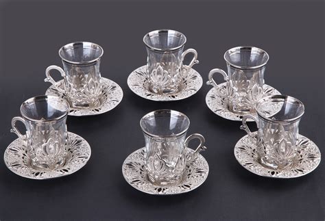 2020 Latest Collection Ahu Silver Color Turkish Tea Cups Set | FairTurk.com