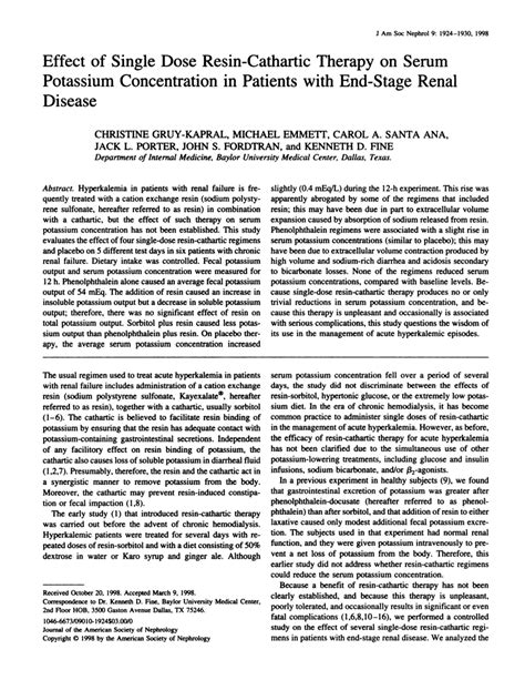 (PDF) Effect of single dose resin-cathartic therapy on serum potassium concentration in patients ...