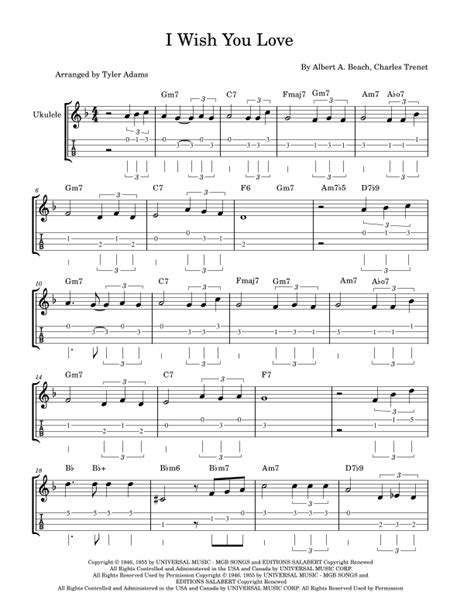 I Wish You Love (arr. Tyler Adams) Sheet Music | Gloria Lynne | Ukulele Chords/Lyrics