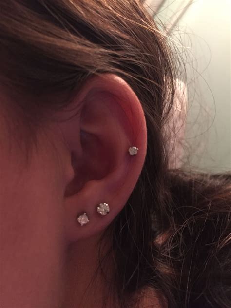 mid cartilage & double lobe | Cool ear piercings, Earings piercings ...