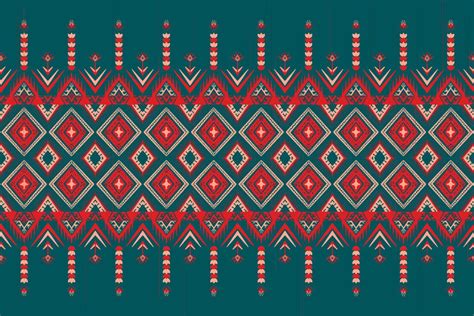 Red and Orange Flower on Blue Teal. Geometric ethnic oriental pattern traditional Design for ...