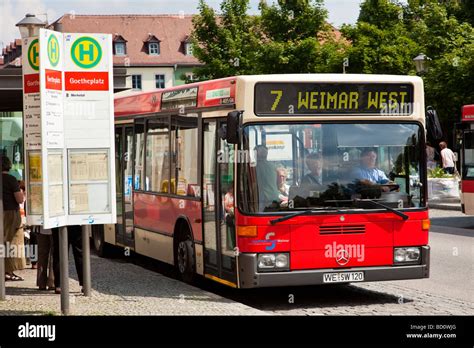 German bus and bus stop in Weimar, Thuringia, Germany, Europe Stock ...