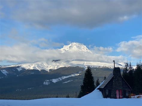 Mt Hood with a coating of fresh snow from the Historic Warming Hut at ...