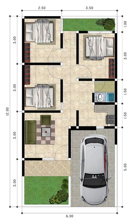 Koleksi Denah Rumah Minimalis Ukuran 6x12 meter - Arsitur Studio