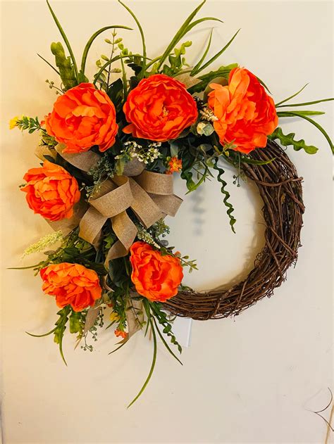 Spring Wreath Orange Wreath Grapevine Wreath Decor Front | Etsy