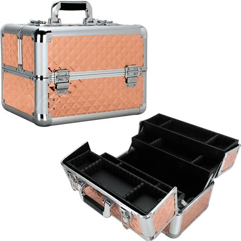 Ver Beauty Cosmetic Makeup Train Case Portable Travel Bag Organizer with 4 Extendable Trays and ...