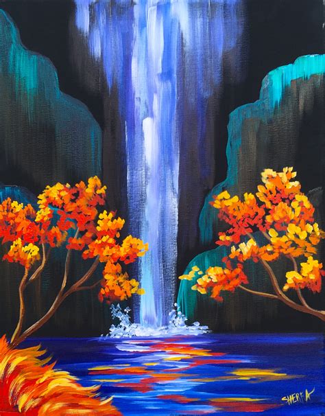 Autumn Aloha Easy step by step waterfall acrylic painting on Youtube By the Art Sherpa. | Canvas ...