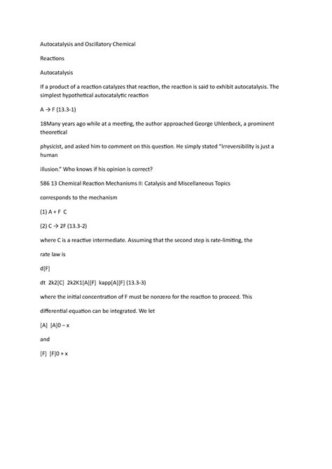 Autocatalysis and Oscillatory Chemical - Autocatalysis and Oscillatory ...