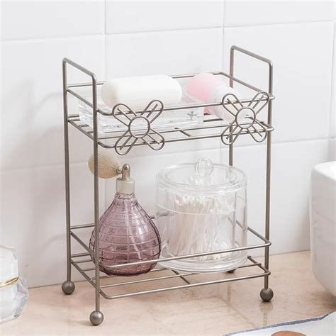 A1 Wrought iron 2 layer storage rack bathroom shelves kitchen floor spice rack finishing shelf ...