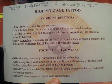 High Voltage Tattoo - Care instructions : tattoos