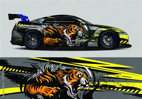 car wrap, decal, vinyl sticker designs concept. auto design geometric stripe tiger background ...