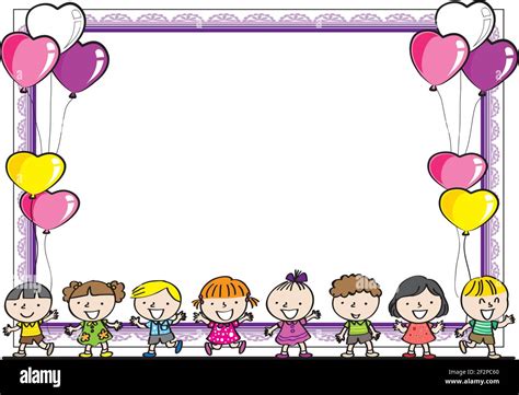 vector cartoon children with party border frame card background Stock Vector Image & Art - Alamy