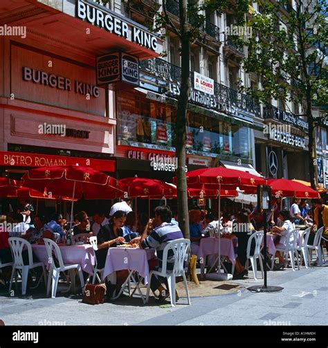 Cafes Along The Champs Elysees Paris France Europe Stock Photo - Alamy