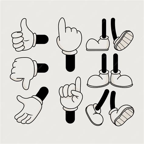 Free Vector | Hand drawn retro cartoon hand and feet illustration