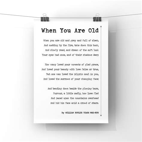 When You Are Old Poem Print by William Butler Yeats UNFRAMED - Etsy