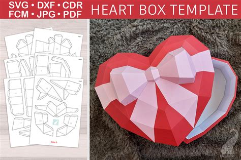 Low poly paper heart box template :: Behance