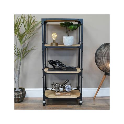 Industrial Black Iron Shelving Unit On Wheels|Industrial Shelving Unit