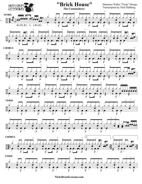 “Brick House” The Commodores – Drum Sheet Music - Nicks Drum Lessons