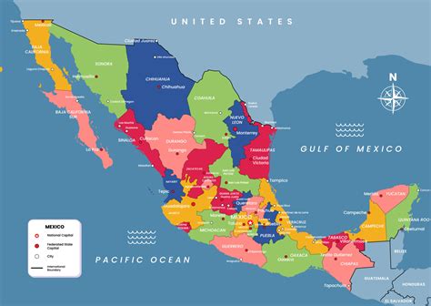 mexico mapa con estado capital y ciudad nombres 20982042 Vector en Vecteezy