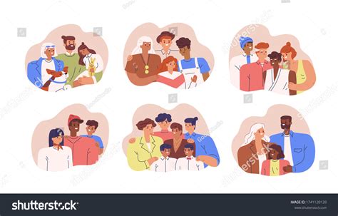 Set Various Diverse Happy Family Portrait Stock Vector (Royalty Free ...