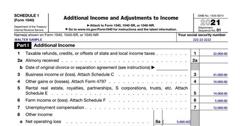 IRS Form 1040 Schedule 1 (2021) - Additional Income and Adjustments to Income