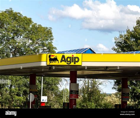 AGIP logo on a gas station. AGIP is an italian oil company ...